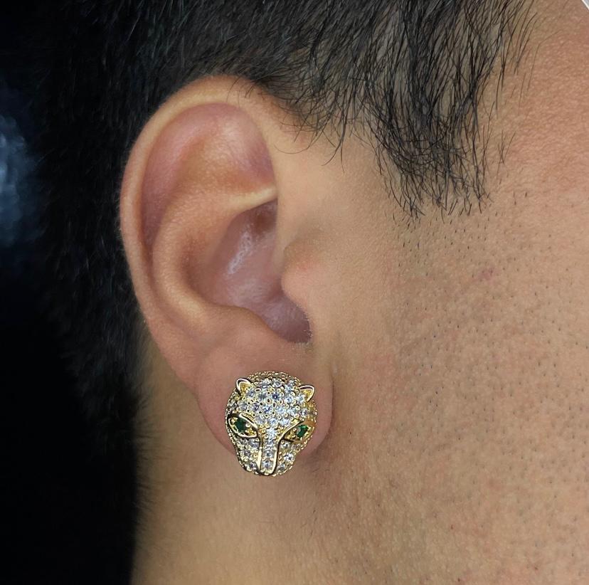Brinco Pantera Dourada Cravejada NJR
