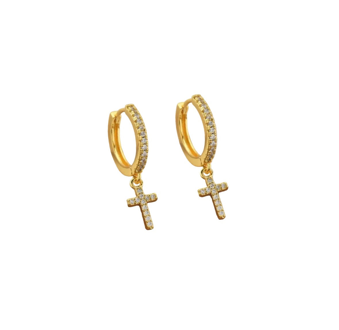 Argola Cruz Dourada Cravejada